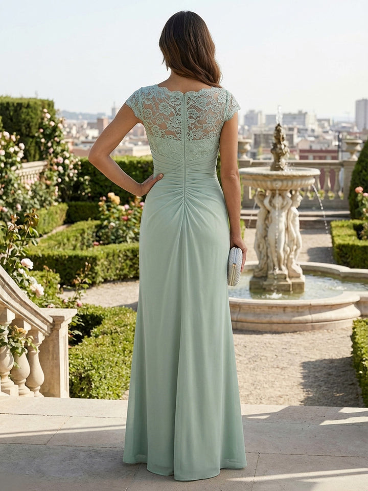 Chiffon Lace Appliques Mother of the Bride Dresses with Slit