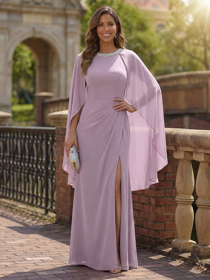 Chiffon Sheath Round Neck Pleated Mother of the Bride Dresses