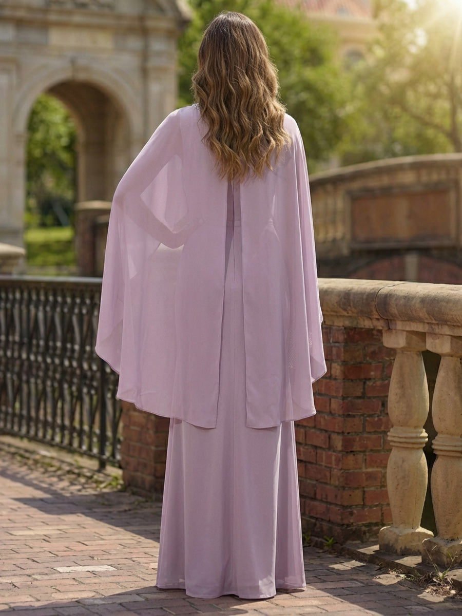 Chiffon Sheath Round Neck Pleated Mother of the Bride Dresses