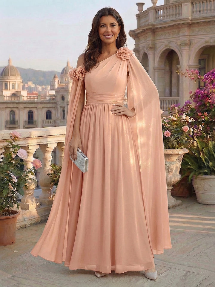 A Line One Shoulder Chiffon Mother of the Bride Dresses