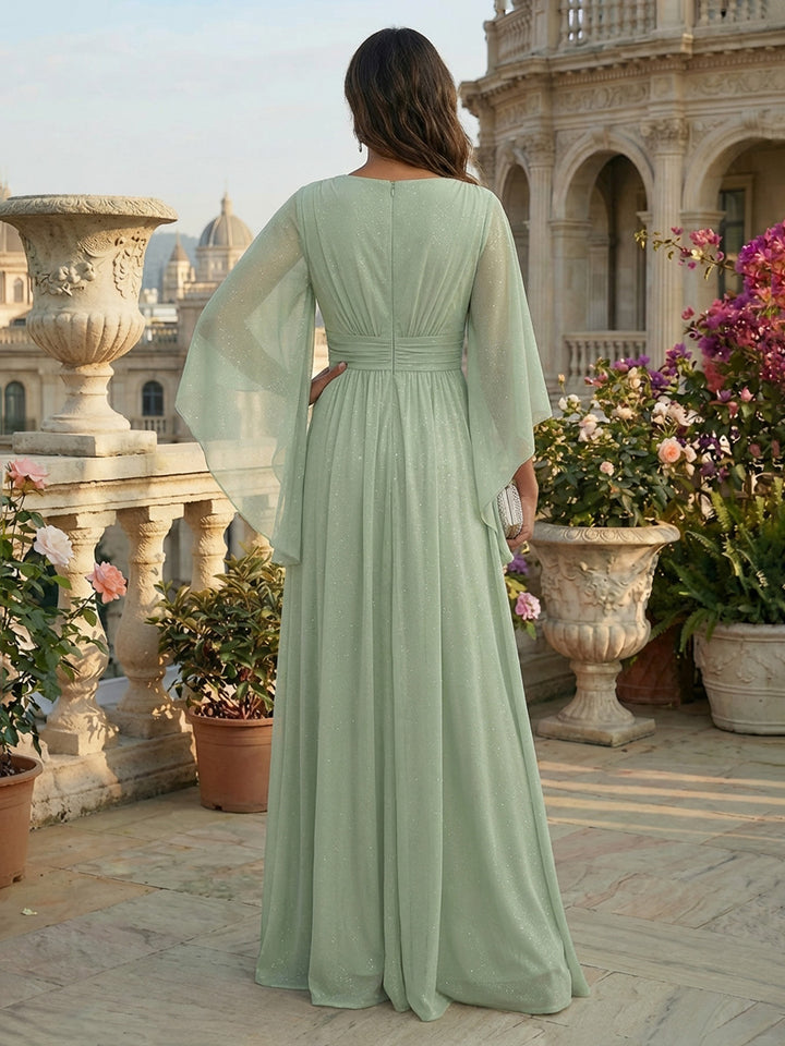 A Line V Neck Pleated Chiffon Mother of the Bride Dresses