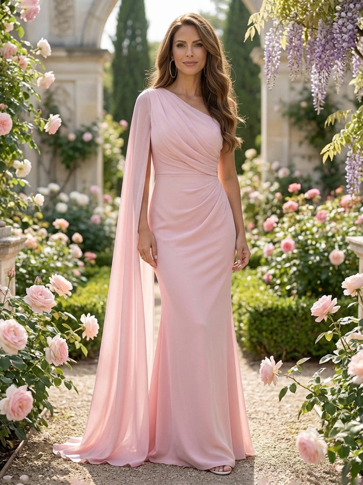 Chiffon One Shoulder Pleated Mother of the Bride Dresses