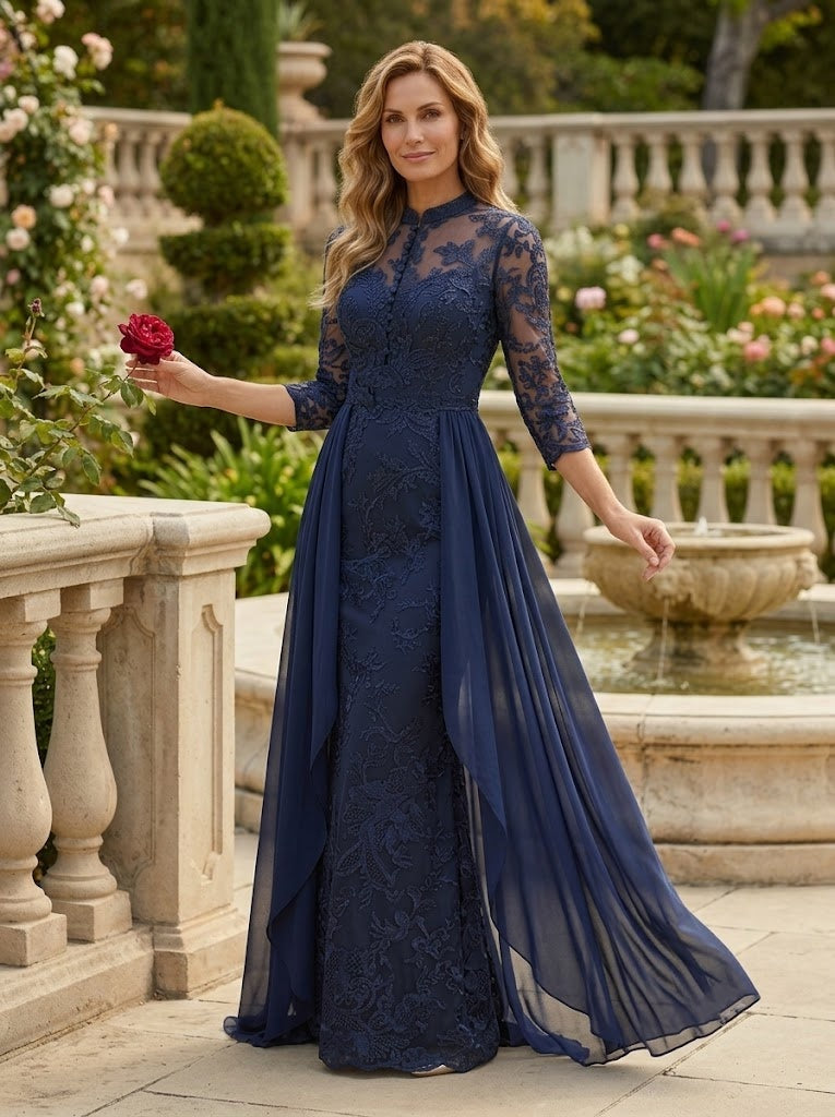 A Line Lace Appliques Chiffon Mother of the Bride Dresses