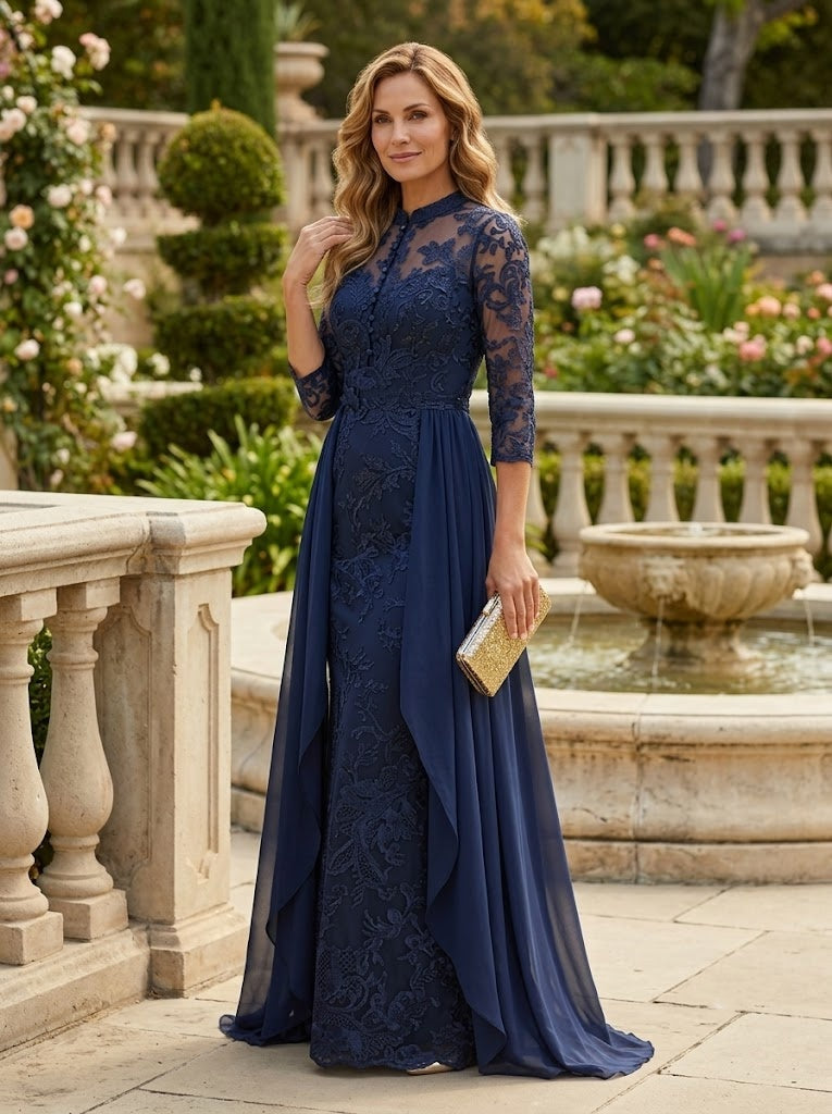 A Line Lace Appliques Chiffon Mother of the Bride Dresses