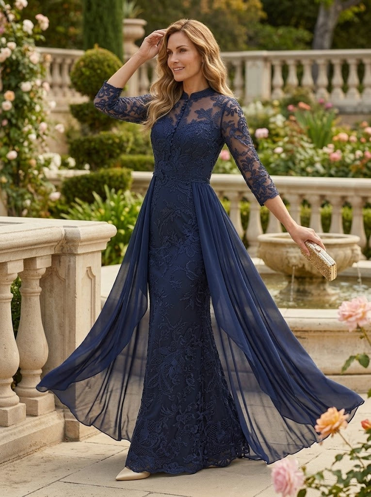 A Line Lace Appliques Chiffon Mother of the Bride Dresses
