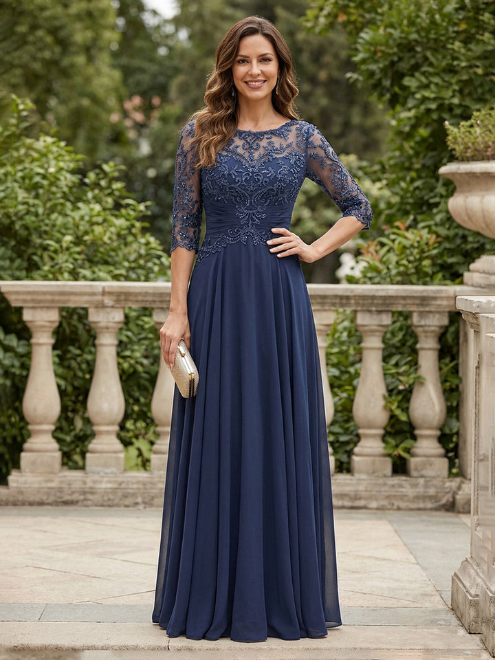 Lace Appliques A Line Chiffon Mother of the Bride Dresses