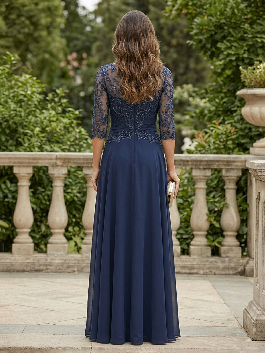 Lace Appliques A Line Chiffon Mother of the Bride Dresses