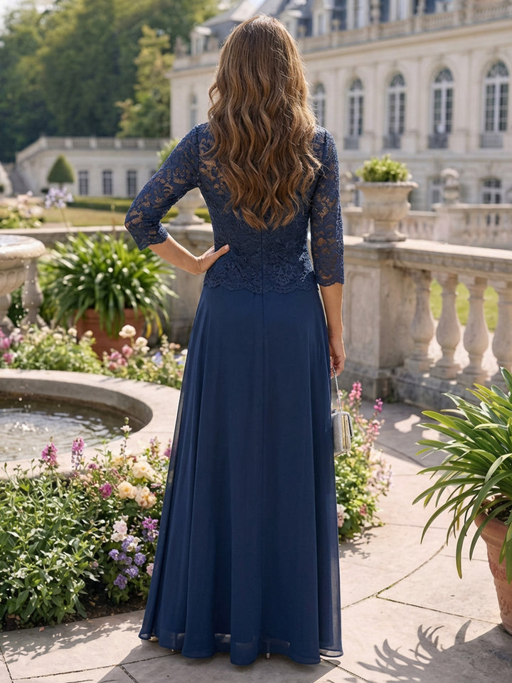 3/4 Sleeves Lace Appliques Chiffon Mother of the Bride Dresses