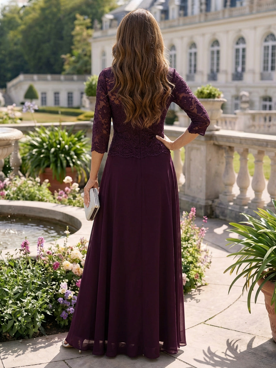 3/4 Sleeves Lace Appliques Chiffon Mother of the Bride Dresses