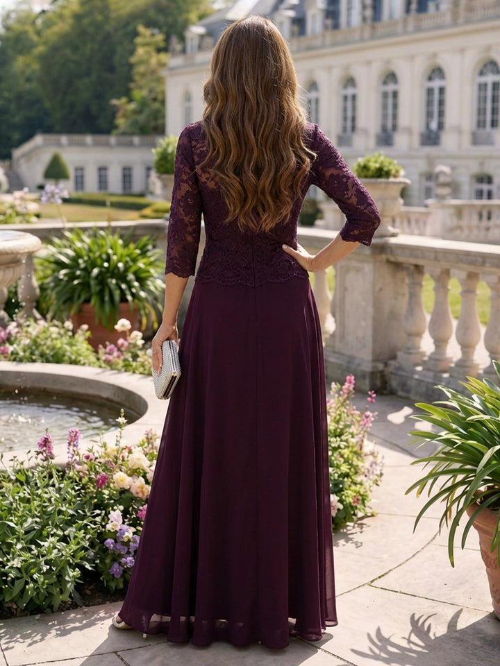 3/4 Sleeves Lace Appliques Chiffon Mother of the Bride Dresses