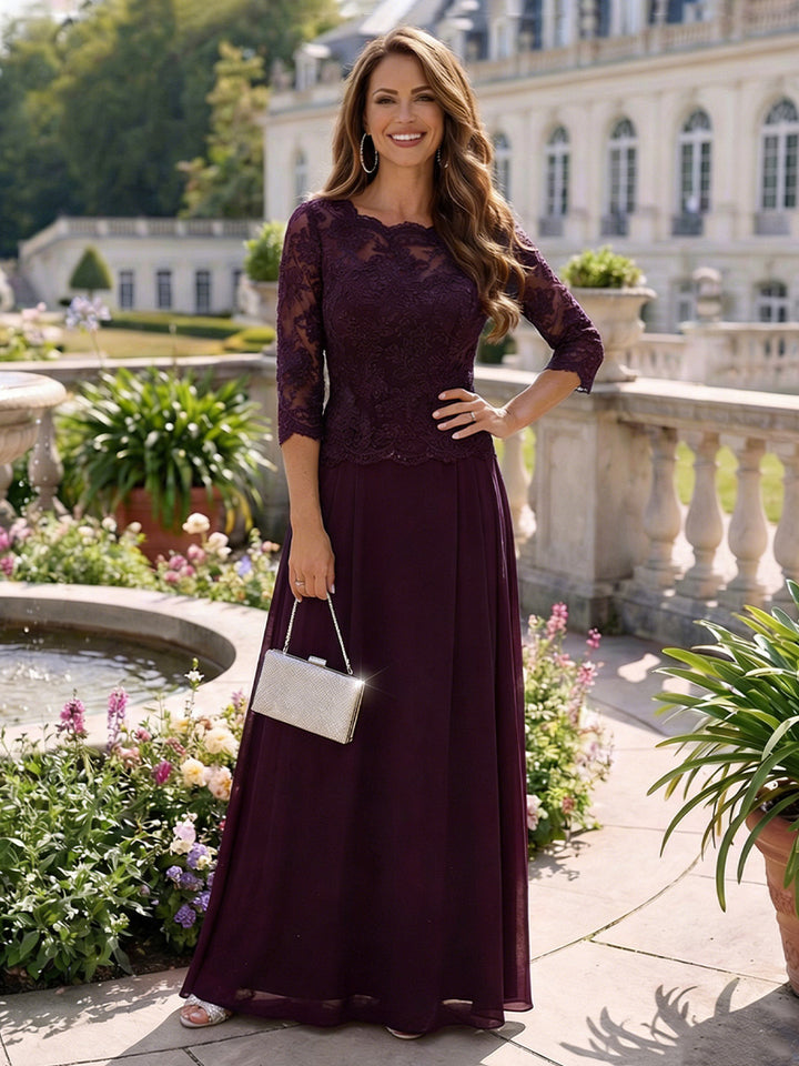 3/4 Sleeves Lace Appliques Chiffon Mother of the Bride Dresses