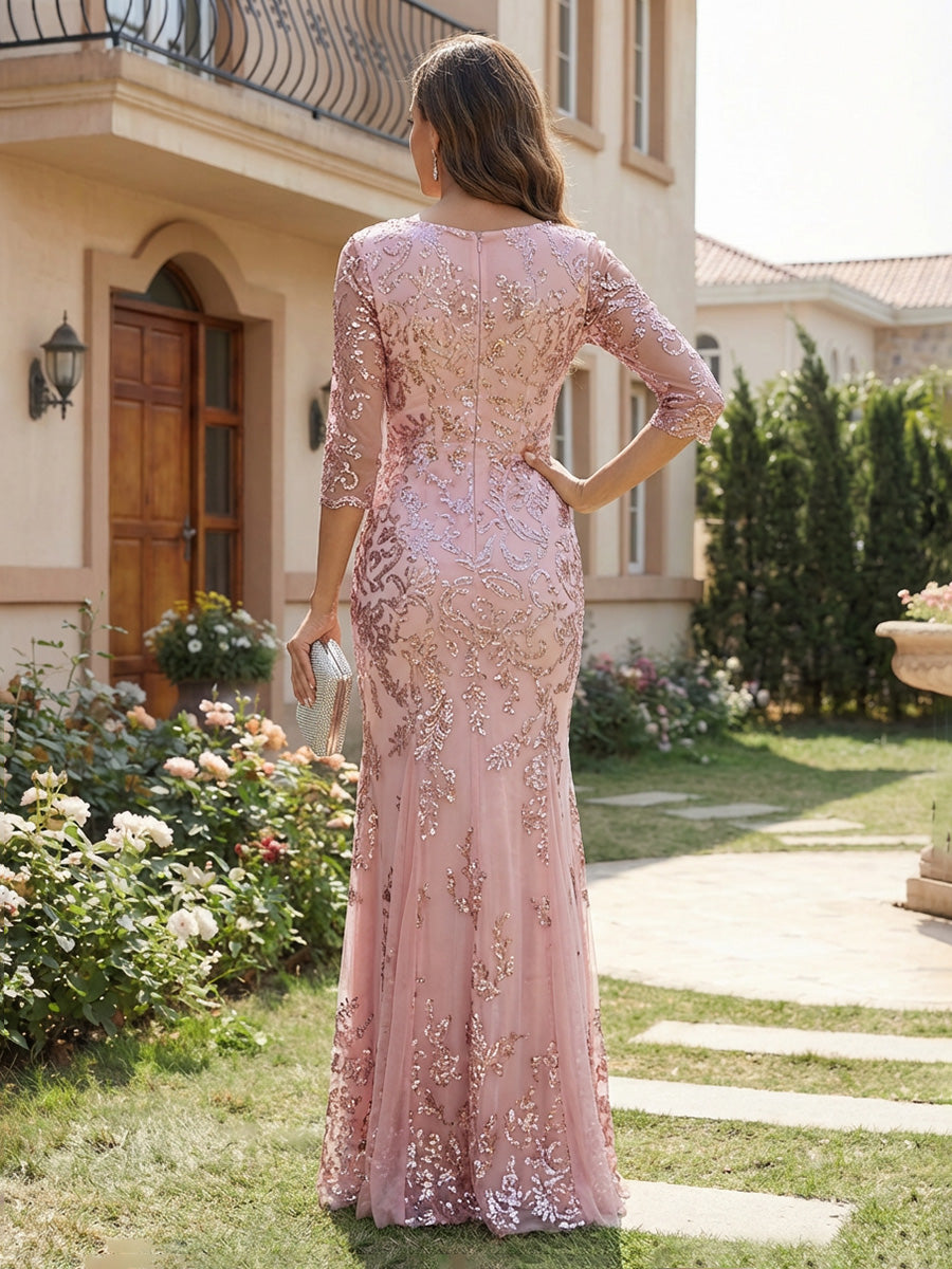 Tulle Sequin Embroidery V Neck Mother of the Bride Dresses