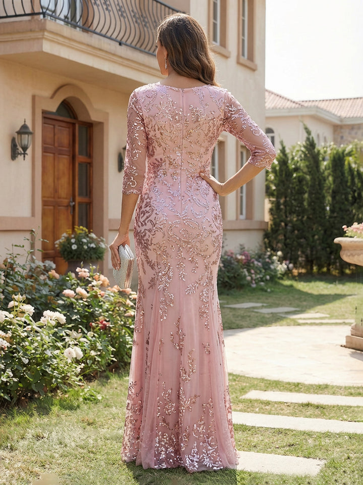 Tulle Sequin Embroidery V Neck Mother of the Bride Dresses