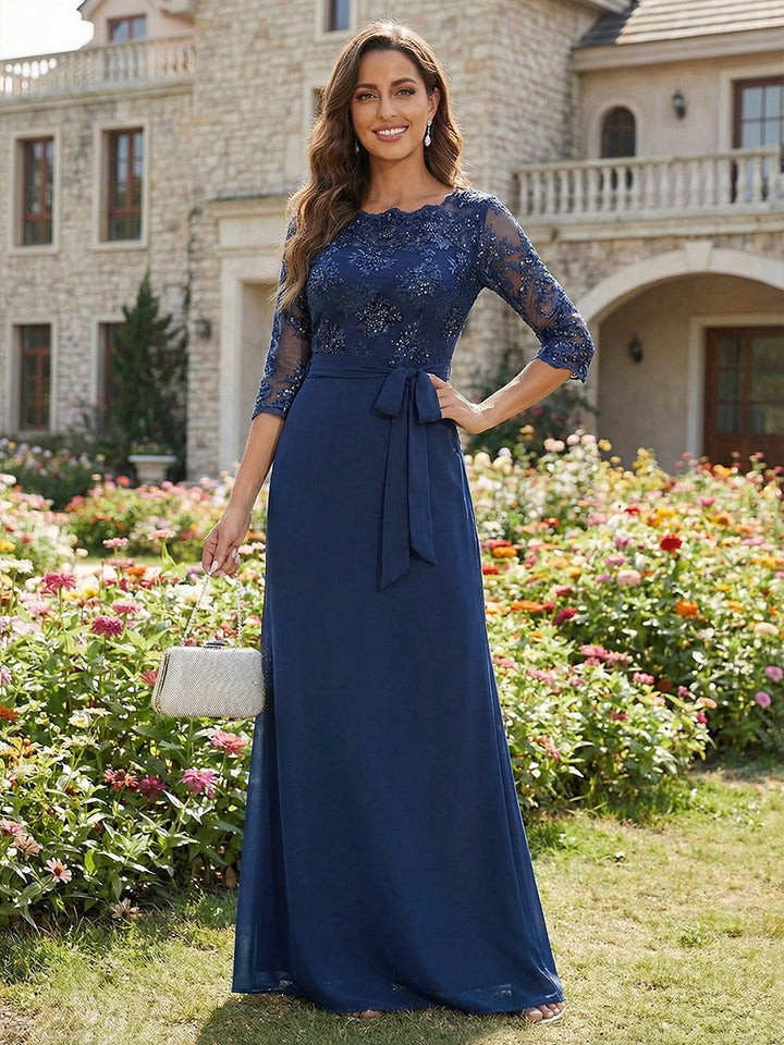 Scoop Neck Lace Appliques Chiffon Mother of the Bride Dresses