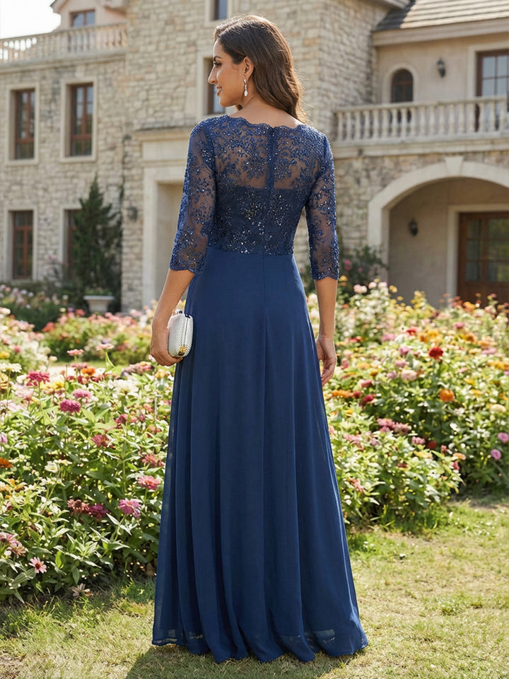 Scoop Neck Lace Appliques Chiffon Mother of the Bride Dresses