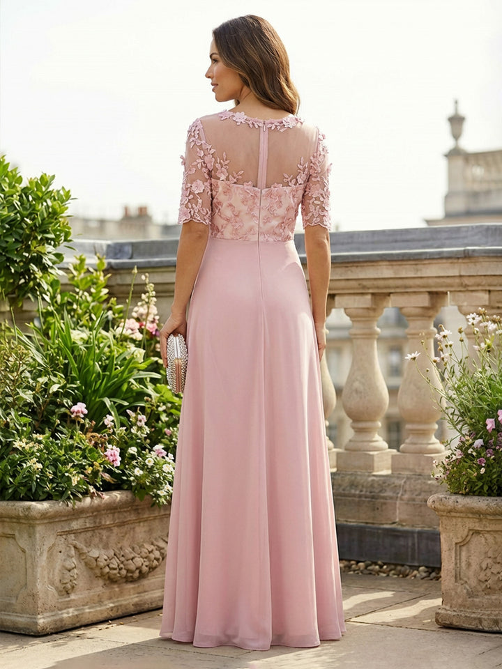 Lace Appliques A Line Chiffon Pleated Mother of the Bride Dresses