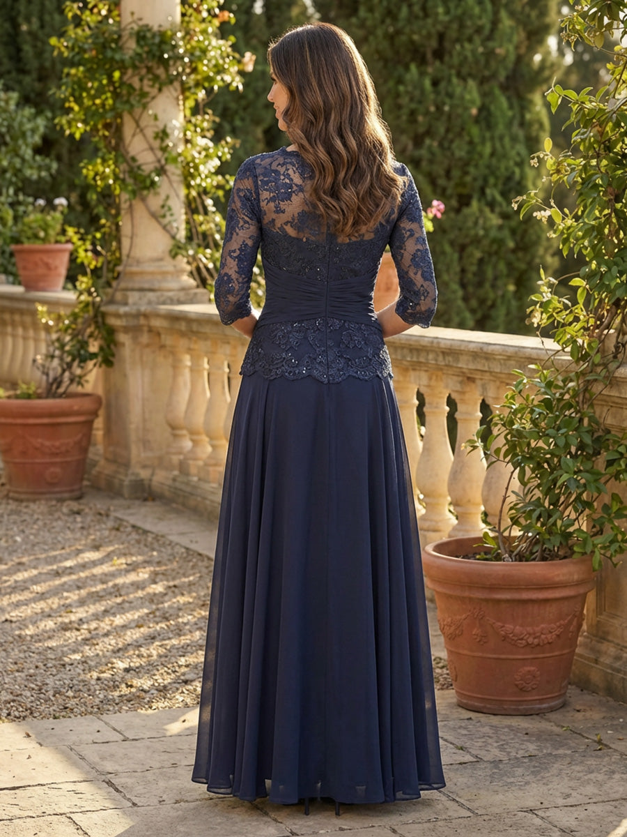 A Line Chiffon Mother of the Bride Dresses Sequin Lace Appliques