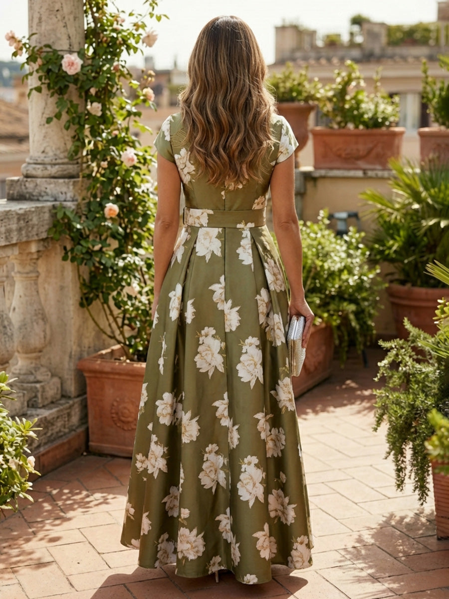 Satin A Line V Neck Floral Mother of the Bride Dresses