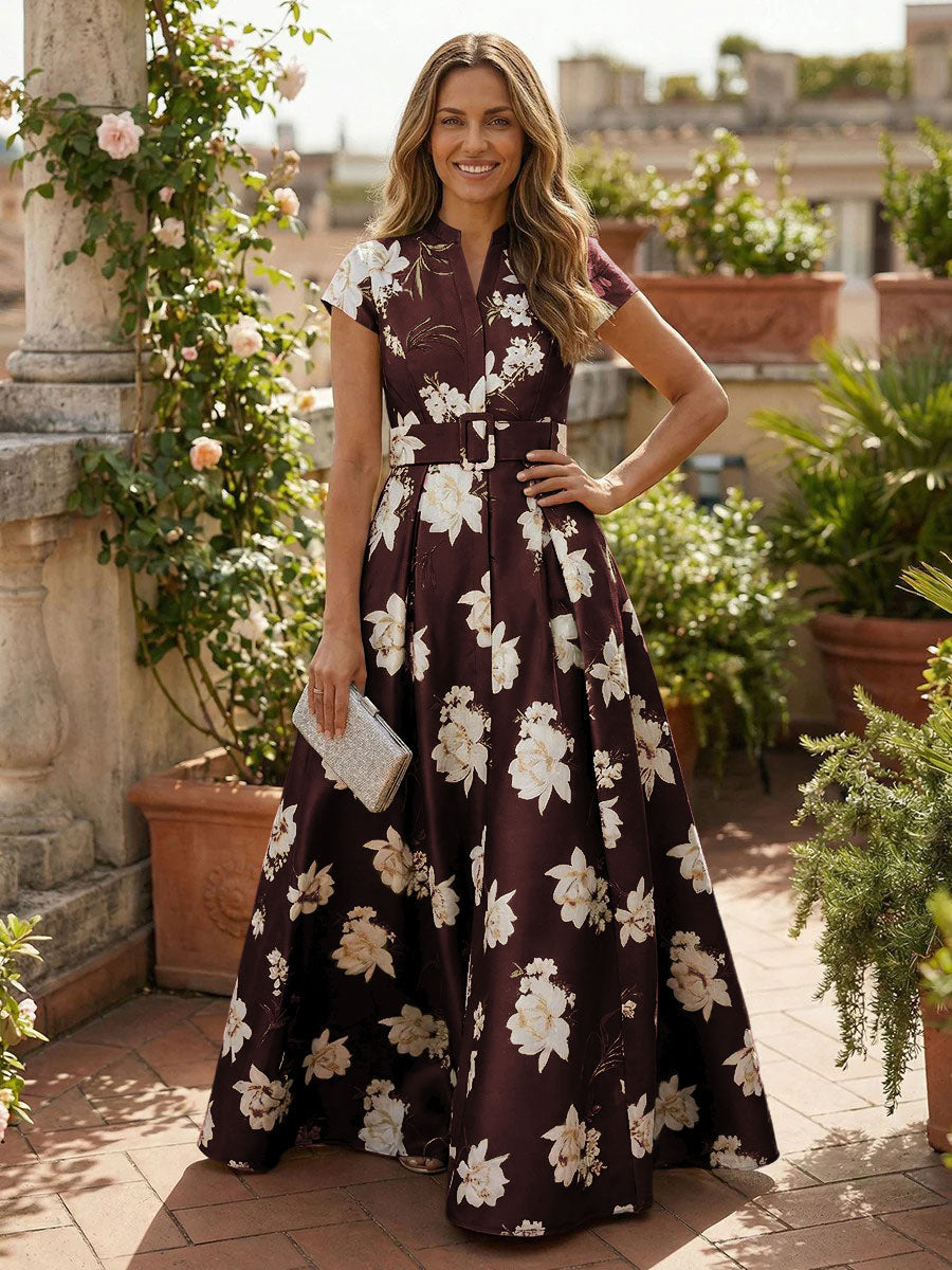 Satin A Line V Neck Floral Mother of the Bride Dresses