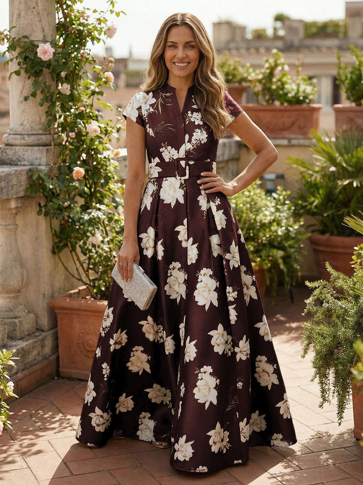 Satin A Line V Neck Floral Mother of the Bride Dresses