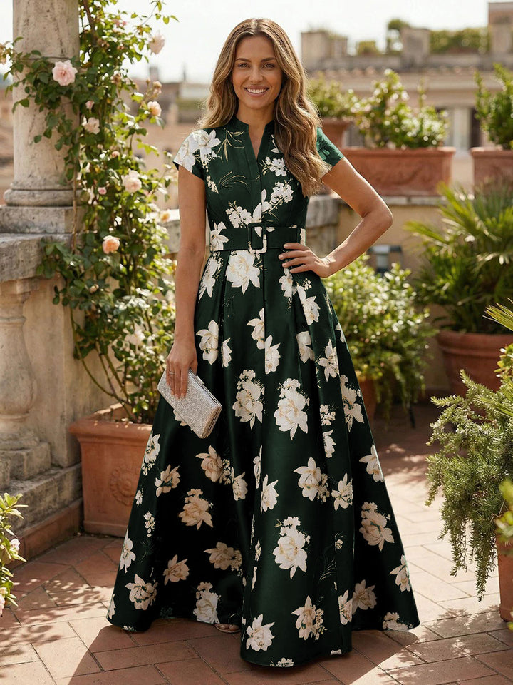 Satin A Line V Neck Floral Mother of the Bride Dresses