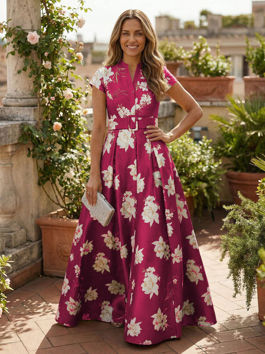 Satin A Line V Neck Floral Mother of the Bride Dresses