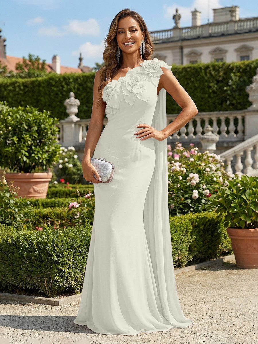 Chiffon Mermaid One Shoulder Formal Dresses with Scarf