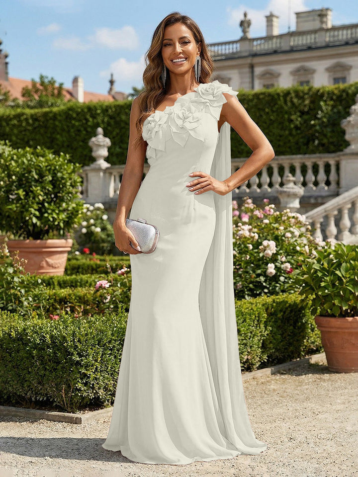 Chiffon Mermaid One Shoulder Formal Dresses with Scarf