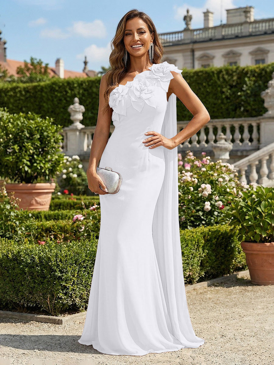 Chiffon Mermaid One Shoulder Formal Dresses with Scarf