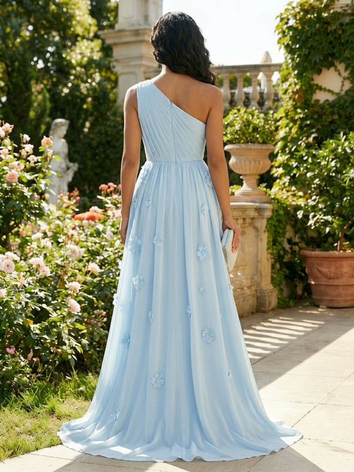Chiffon One Shoulder 3D Flower Mother of the Bride Dresses