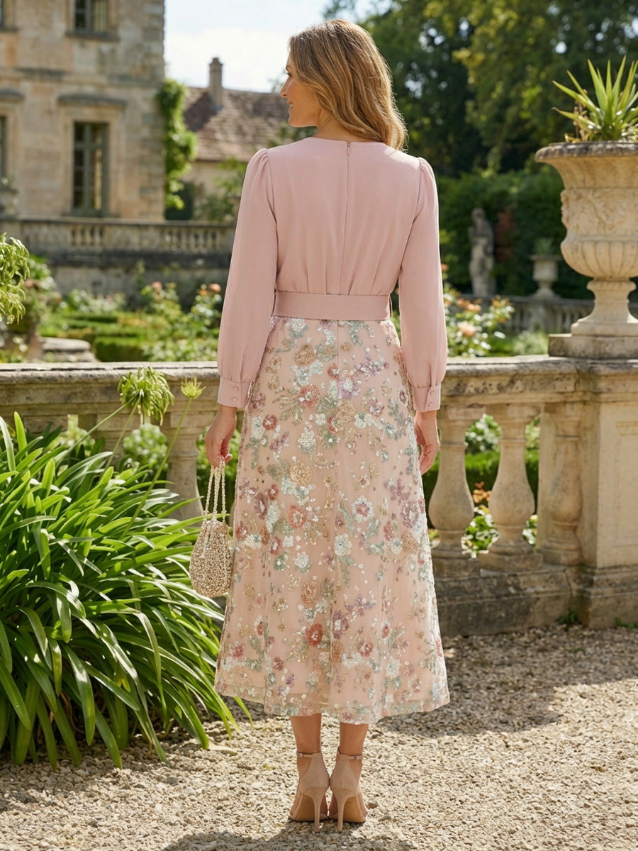 Chiffon V Neck A Line Floral Embroidered Mother of the Bride Dresses