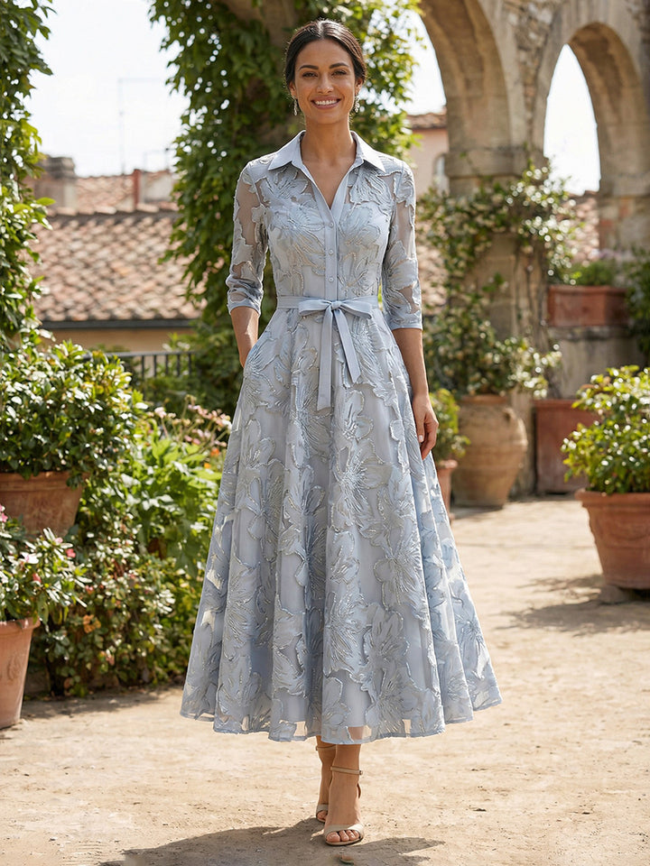 V Neck A Line Floral Embroidered Mother of the Bride Dresses with Pockets