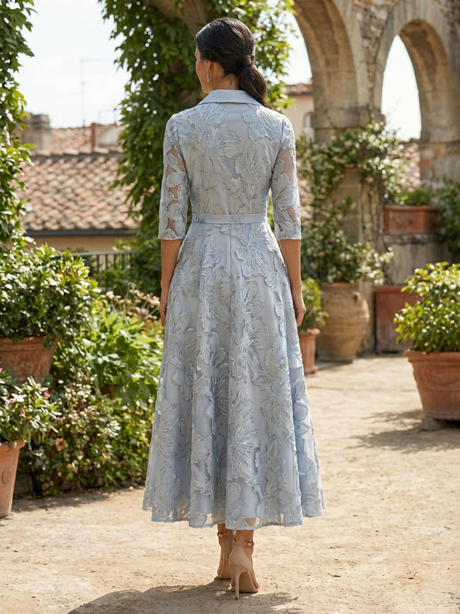 V Neck A Line Floral Embroidered Mother of the Bride Dresses with Pockets