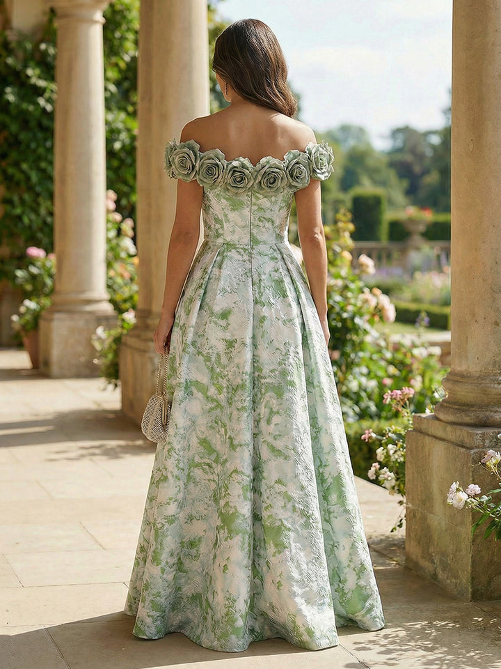Floral Off the Shoulder 3D Flowers Mother of the Bride Dresses with Slit