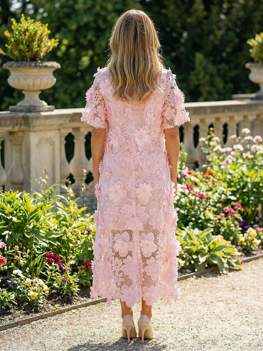 Floral 3D Flowers Lace Appliques V Neck Pleated Mother of the Bride Dresses