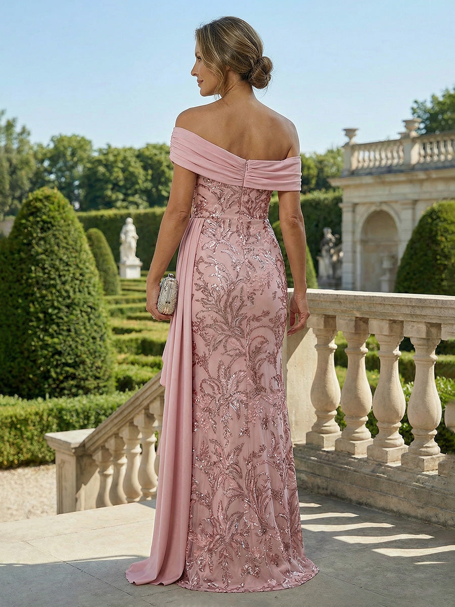 Off Shoulder Lace Appliques Mother of the Bride Dresses with Ruffles