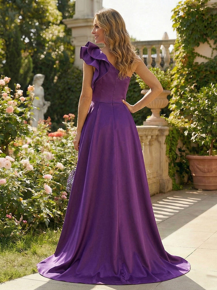 Floral One Shoulder Lace Appliques Ruffles Mother of the Bride Dresses