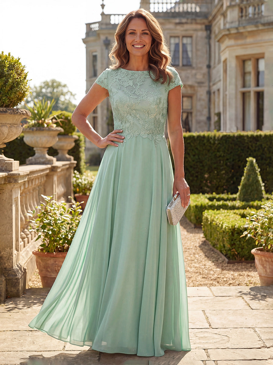 Chiffon Scoop Neck A Line Lace Appliques Mother of the Bride Dresses