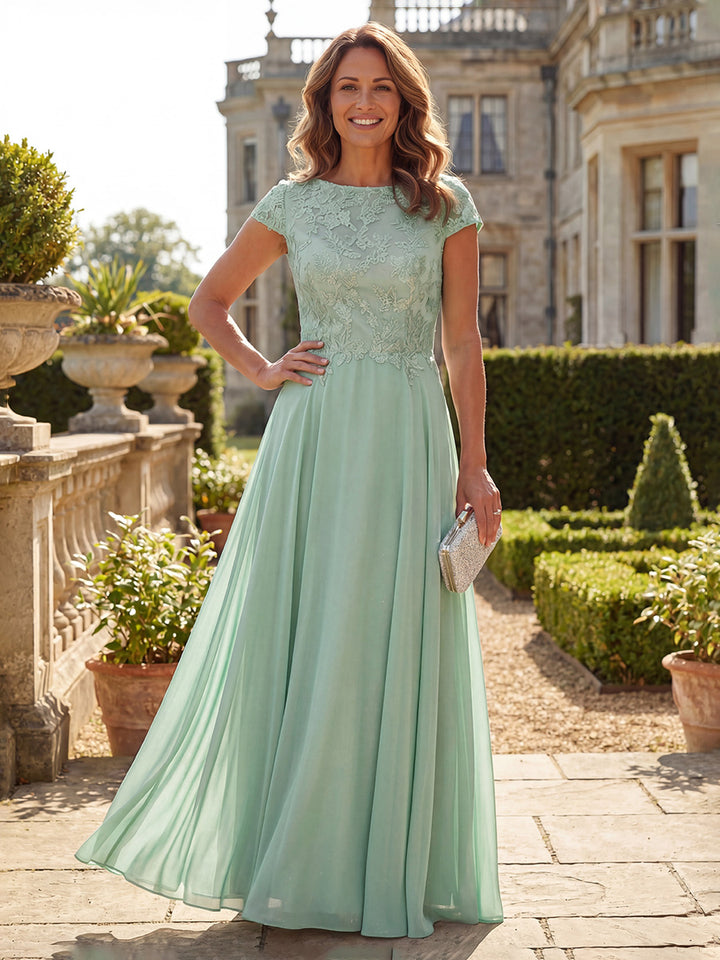 Chiffon Scoop Neck A Line Lace Appliques Mother of the Bride Dresses
