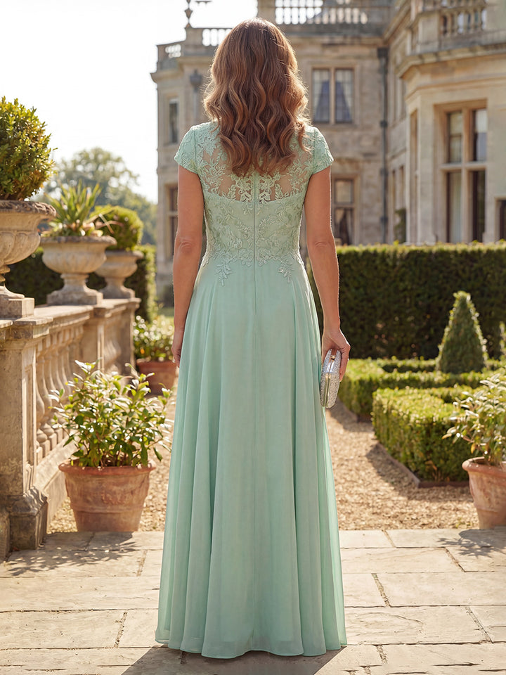 Chiffon Scoop Neck A Line Lace Appliques Mother of the Bride Dresses