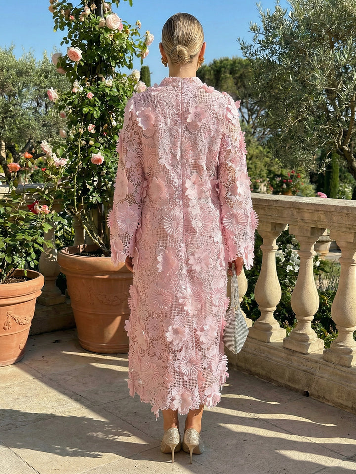Floral Lace Appliques V Neck Pleated Mother of the Bride Dresses with 3D Flowers
