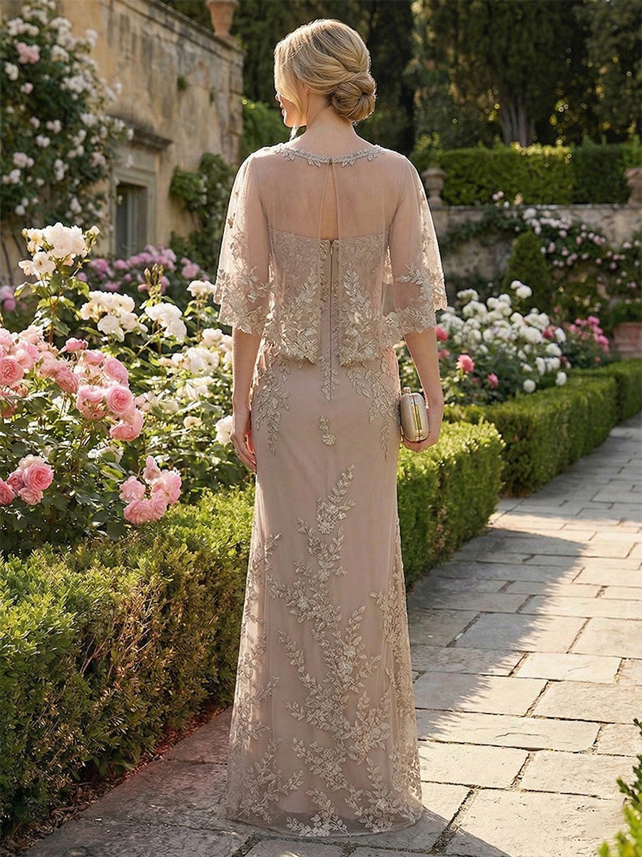 Lace Appliques Mermaid Scoop Neck Floor Length Mother of the Bride Dresses