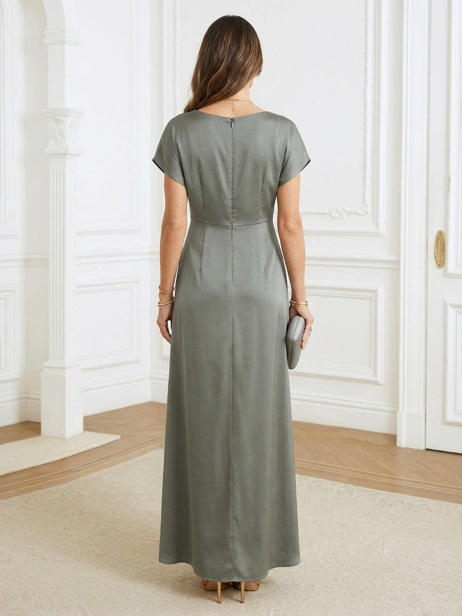 Satin A Line Scoop Neck Tea Length Mother of the Bride Dresses
