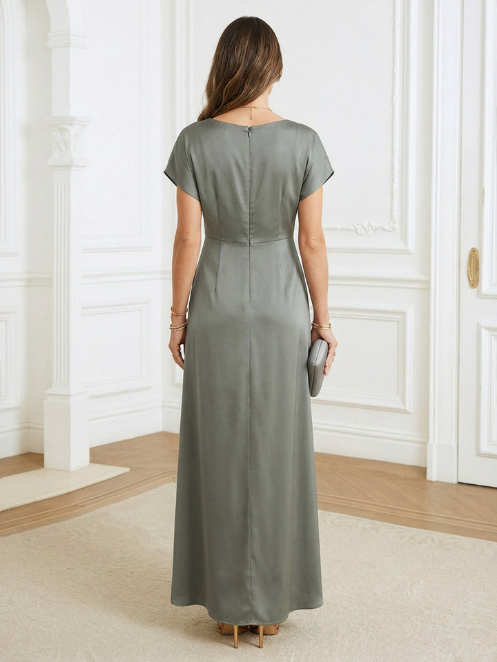 Satin A Line Scoop Neck Tea Length Mother of the Bride Dresses