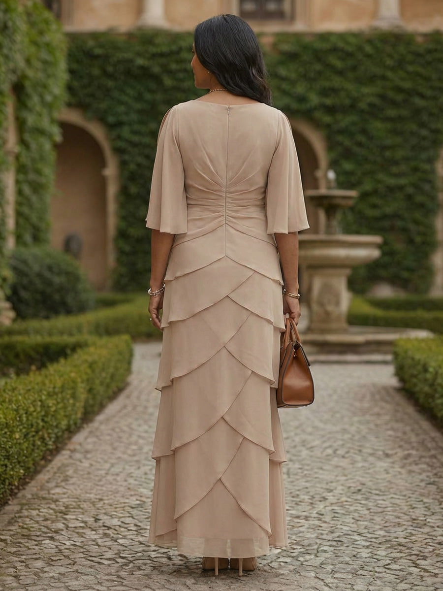 Chiffon A Line V Neck Tea Length Mother of the Bride Dresses