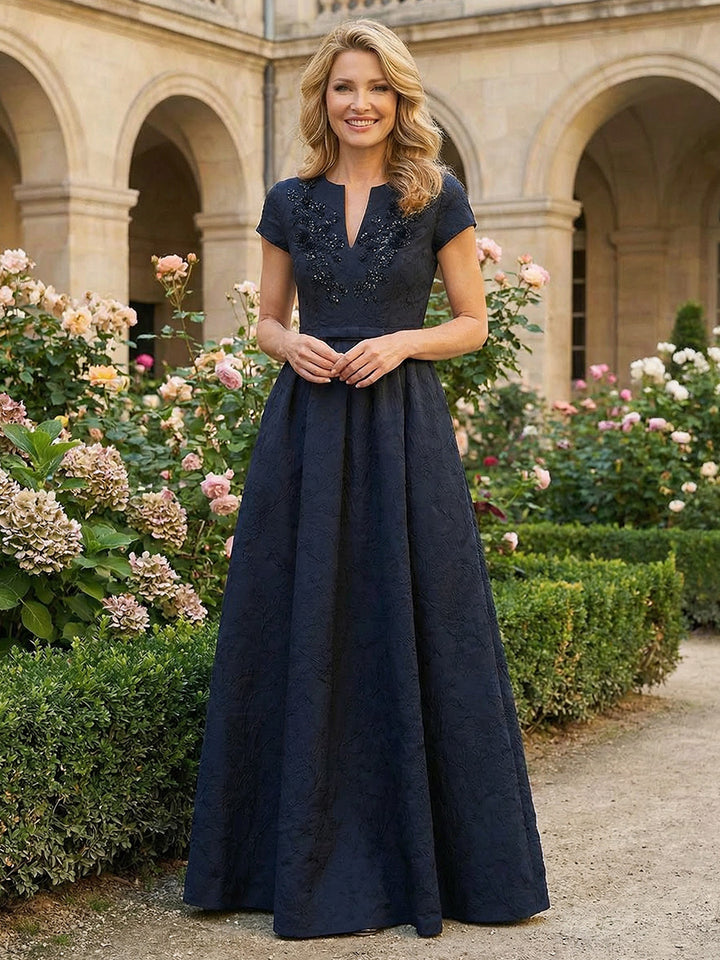 A Line V Neck Floor Length Mother of the Bride Dresses