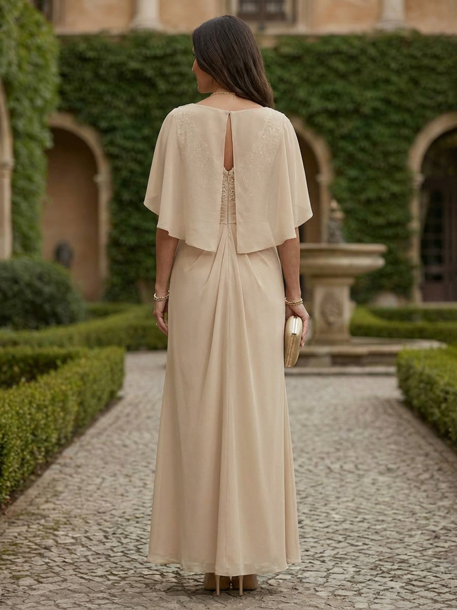 Chiffon A Line V Neck Tea Length Mother of the Bride Dresses