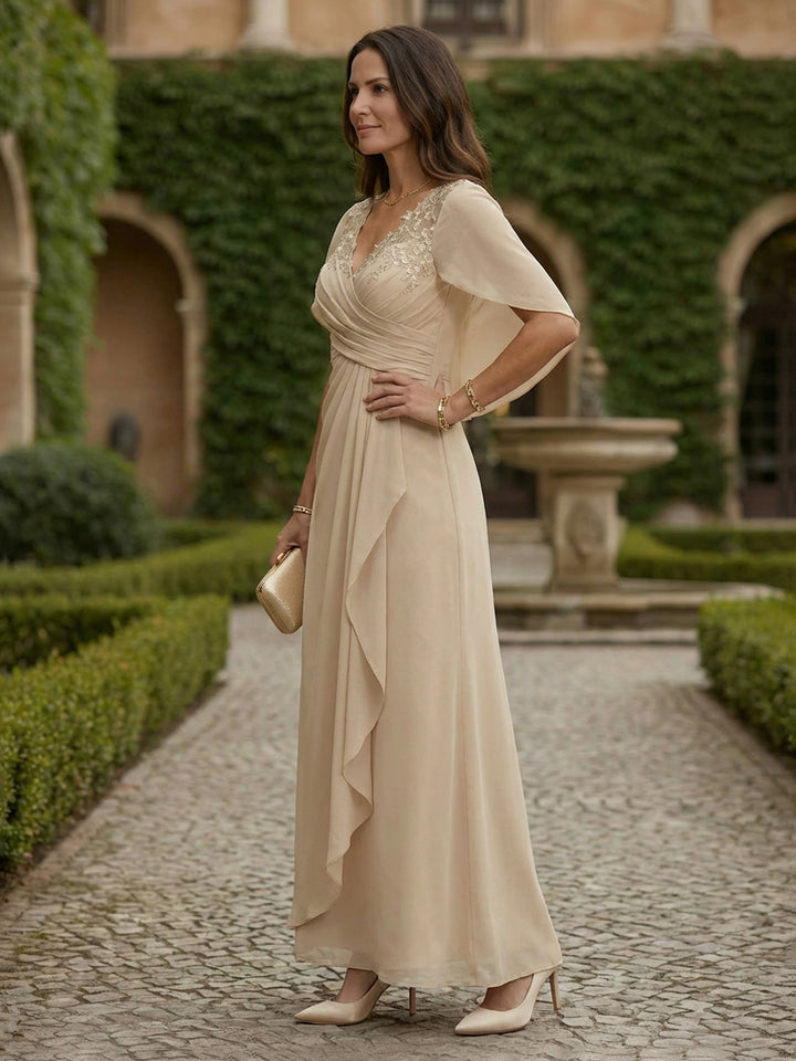 Chiffon A Line V Neck Tea Length Mother of the Bride Dresses