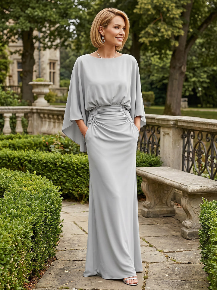 Chiffon Mermaid Scoop Neck Pocket Mother of the Bride Dresses