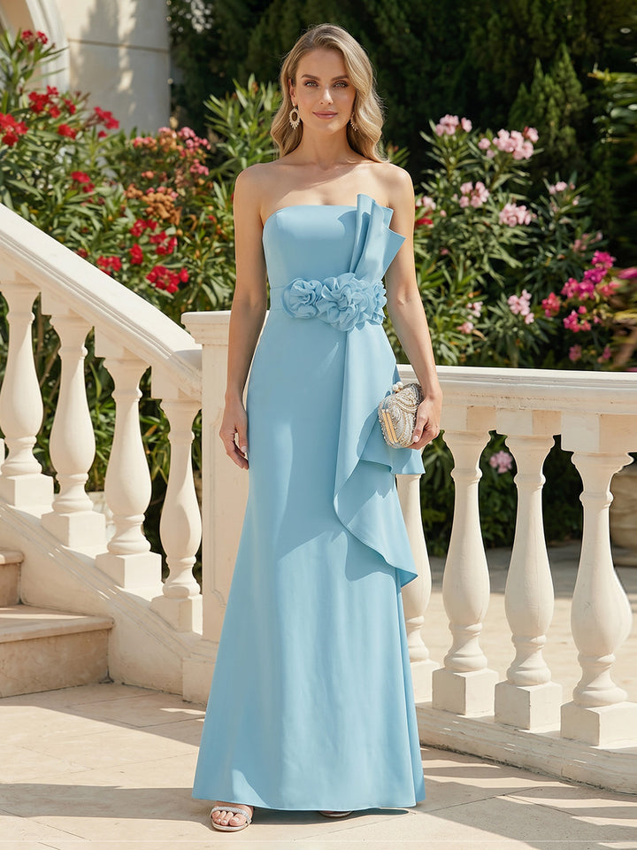 Satin A Line Strapless Ruffles Mother of the Bride Dresses